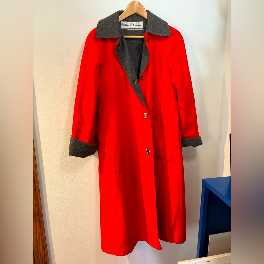 Vintage Bonnie Cashin orange dress coat with wool lining. Pristine condition